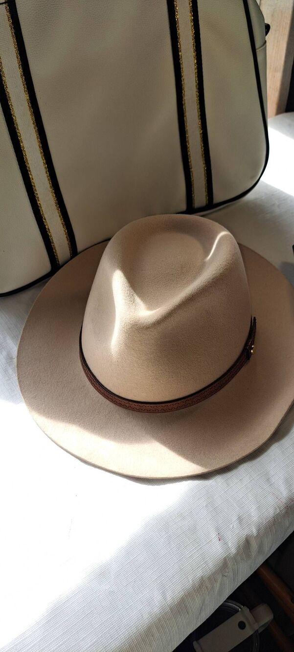 Kooringal Australia Wool Felt Fedora Hat Beige Tan Wide Brim Leather Band Size 7 - Picture 3 of 7
